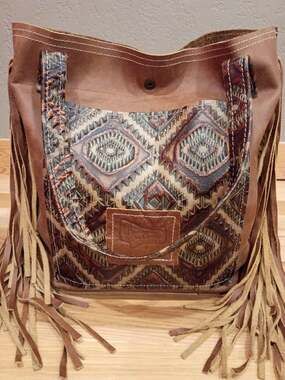 Dancing Cactus Designs Leather Cowhide Fringe Tote Bag Western Legacy